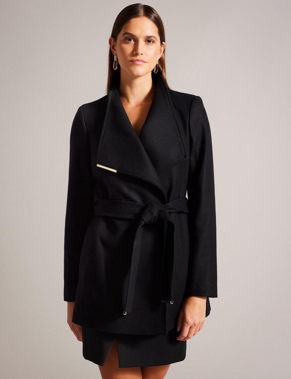 Vestes Ted Baker ROSESS - Short Belted Wool Wrap Coat Femme Noir | Paris  80524-JUDW