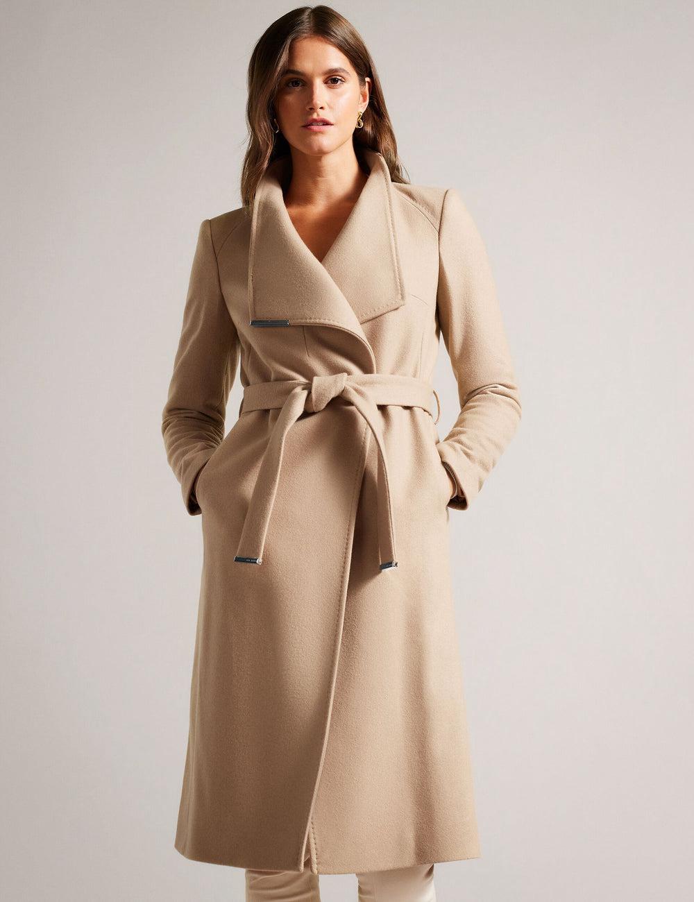 Vestes Ted Baker ROSE - Midi Length Belted Wool Wrap Coat Femme Camel | Paris  74563-UXCQ