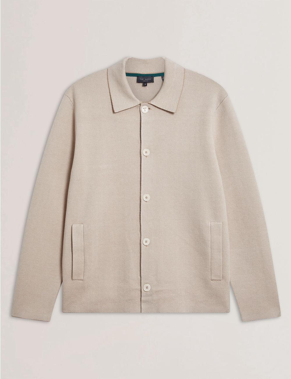 Vestes Ted Baker THIMON - Herringbone Knit Button-Up Homme Taupe | Paris  76459-LHPU