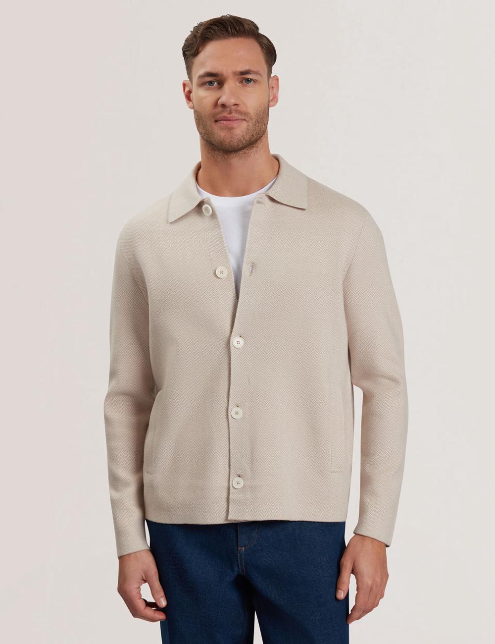 Vestes Ted Baker THIMON - Herringbone Knit Button-Up Homme Taupe | Paris  76459-LHPU