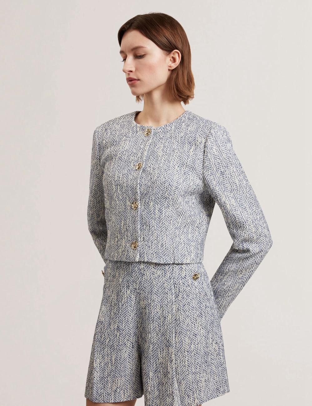 Vestes Ted Baker VULPA - Boucle Button-Up Cropped Tailored Femme Bleu | Paris  81394-GZNW