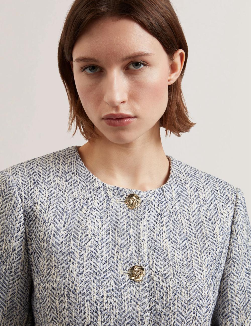 Vestes Ted Baker VULPA - Boucle Button-Up Cropped Tailored Femme Bleu | Paris  81394-GZNW