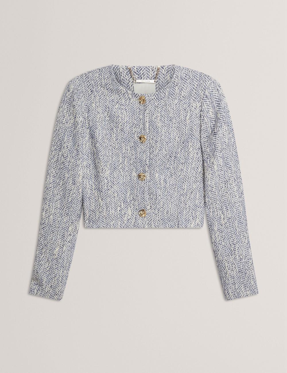 Vestes Ted Baker VULPA - Boucle Button-Up Cropped Tailored Femme Bleu | Paris  81394-GZNW